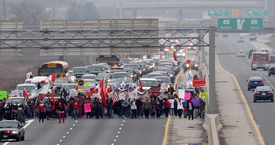 Blokkade snelweg bij London, Ontario idlenomore
